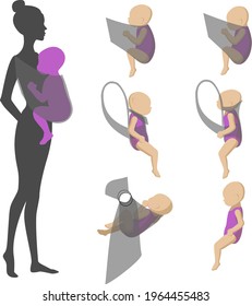 Positioning the baby in different baby carriers