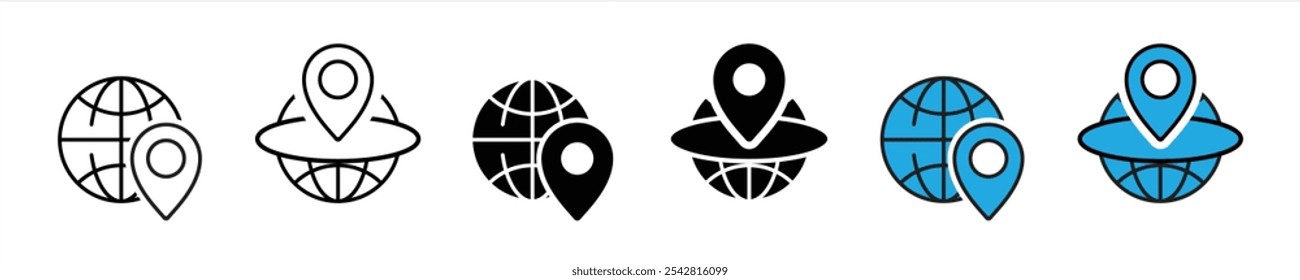 positioning icon set. global position, pin location icon. vector illustration