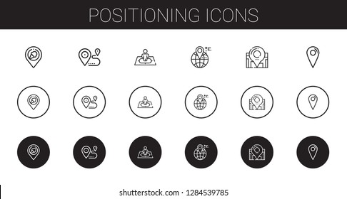positioning icons set. Collection of positioning with place, location, position. Editable and scalable positioning icons.
