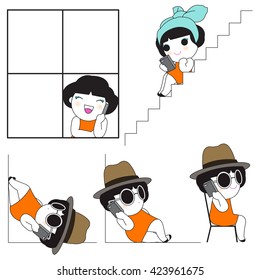 Positions When Using Smartphone At Home Character illustration set
