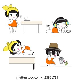 Positions When Using Smartphone At Home Character illustration set