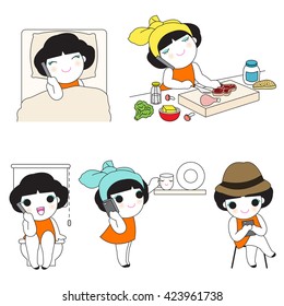 Positions When Using Smartphone At Home Character illustration set