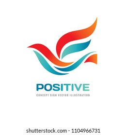 Positive - abstract colored bird. Vector logo template concept illustration. Wings creative sign. Dove symbol. Graphic design element.