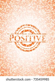 Positive abstract emblem, orange mosaic background