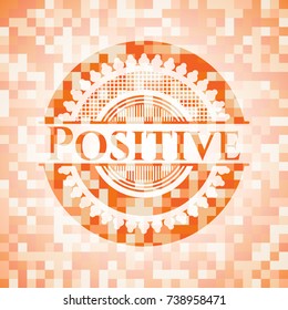 Positive abstract orange mosaic emblem with background