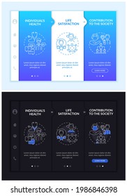 Positive adult development effects onboarding vector template. Responsive mobile website with icons. Web page walkthrough 3 step screens. Success dark, light mode concept with linear illustrations