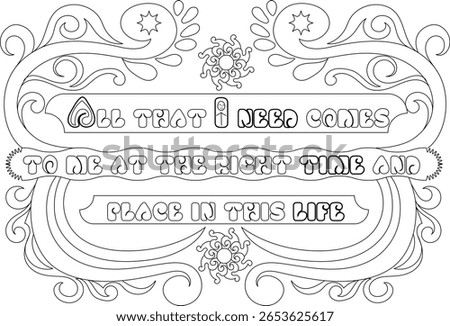 Positive affirmation artwork for mindfulness and manifestation. Black and white line art, decorative frame. Great for coloring pages and printables.