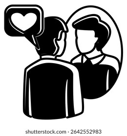 Positive Affirmation icon represented by look in the mirror Black Filled style.