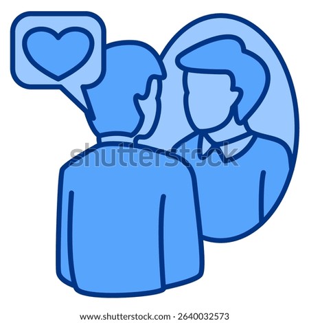 Positive Affirmation icon represented by look in the mirror Blue style.