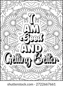 Página para colorear de cotización de afirmación positiva para adultos. Página para colorear de Mandala de cita positiva. Página para colorear de Swear Adult