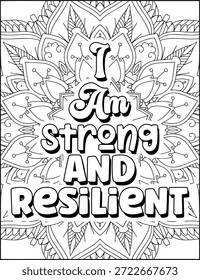 Página para colorear de cotización de afirmación positiva para adultos. Página para colorear de Mandala de cita positiva. Página para colorear de Swear Adult