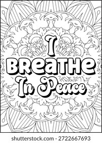 Página para colorear de cotización de afirmación positiva para adultos. Página para colorear de Mandala de cita positiva. Página para colorear de Swear Adult
