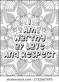 Página para colorear de cotización de afirmación positiva para adultos. Página para colorear de Mandala de cita positiva. Página para colorear de Swear Adult