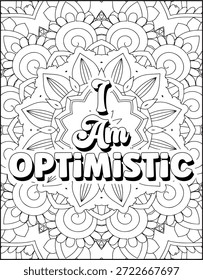Página para colorear de cotización de afirmación positiva para adultos. Página para colorear de Mandala de cita positiva. Página para colorear de Swear Adult