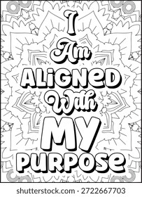 Página para colorear de cotización de afirmación positiva para adultos. Página para colorear de Mandala de cita positiva. Página para colorear de Swear Adult