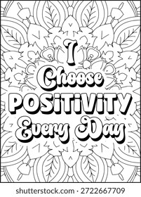 Página para colorear de cotización de afirmación positiva para adultos. Página para colorear de Mandala de cita positiva. Página para colorear de Swear Adult