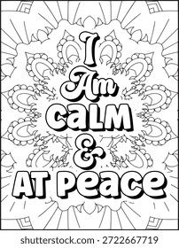 Página para colorear de cotización de afirmación positiva para adultos. Página para colorear de Mandala de cita positiva. Página para colorear de Swear Adult