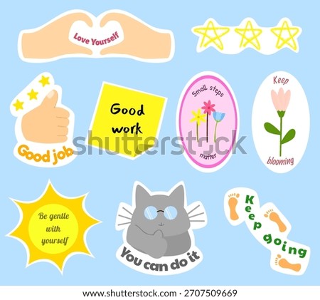 Positive affirmation sticker sheet. Positive quote sticker set for journaling decoration or wellness theme.