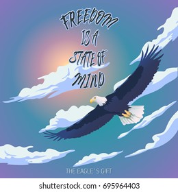 Positive affirmation Vector hand drawn typography concept T-shirt design or home decor element Hand drawn inspirational, affirmations and encouraging quote Eagle floating against cloudy sky background