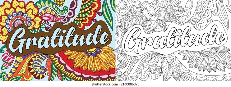 Positive affirmation and word henna mehndi style coloring book page illustration for adults art drawing relaxing 