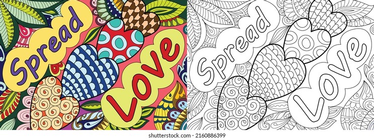 Positive affirmation and word henna mehndi style coloring book page illustration for adults art drawing relaxing 