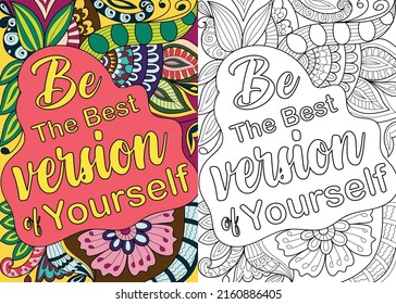 Positive affirmation and word henna mehndi style coloring book page illustration for adults art drawing relaxing 