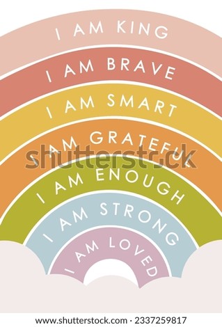 Positive affirmations illustration, educational material, rainbow vector, kids vector, kindergarten illustration, classroom poster, educational wall art, preschool design, positive affirmations vector