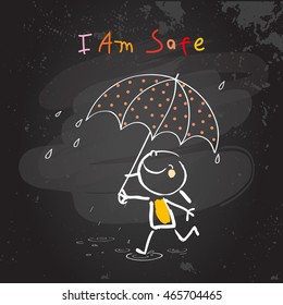 Positive affirmations for kids, motivational, inspirational concept vector illustration. I am safe text, typography. Chalk sketch on blackboard hand drawn doodle, scribble. 