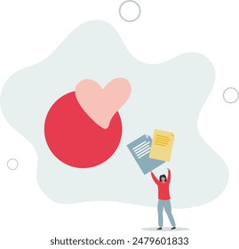 Positive affirmations as love letter from romantic affair.Happy woman with optimistic message and uplifting relationship.flat illustration.