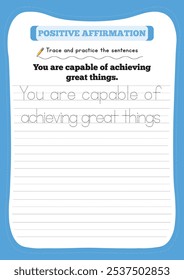 Positive affirmations are uplifting statements or phrases that encourage self-belief and foster a positive mindset. They are often used to counter negative thoughts, reduce stress