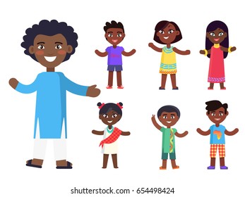 Positive afro-american boy and his friends wishes piece to everyone isolated vector illustration set. Friendship concept in flat style