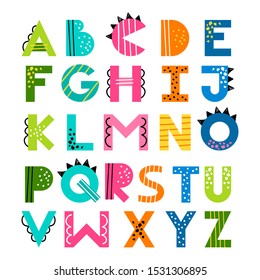 Positive alphabet for children with hand drawn elements.