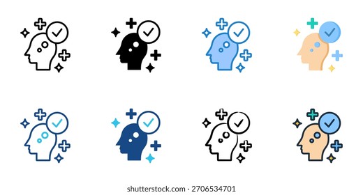 Ícone de atitude positiva define ilustração de vetor de coleção de vários estilos 
