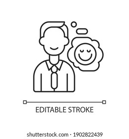 Positive attitude linear icon. Optimistic employee. Personal achievement. Company culture. Thin line customizable illustration. Contour symbol. Vector isolated outline drawing. Editable stroke