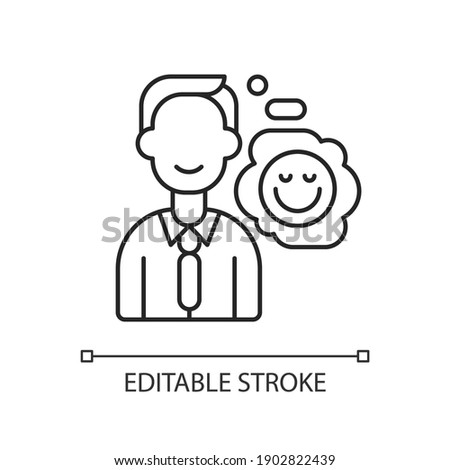 Positive attitude linear icon. Optimistic employee. Personal achievement. Company culture. Thin line customizable illustration. Contour symbol. Vector isolated outline drawing. Editable stroke