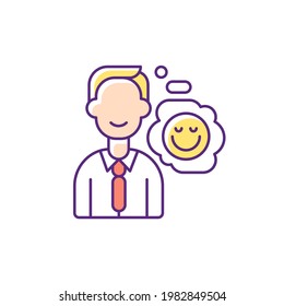 Positive attitude RGB color icon. Optimistic employee. Personal achievement. Core corporate values. Job motivation. Company culture and ethics. Corporate management. Isolated vector illustration