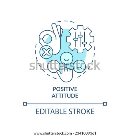 Positive attitude soft blue concept icon. Building rapport. Customer centric. Client trust. Sales success. Objection handling. Round shape line illustration. Abstract idea. Graphic design. Easy to use