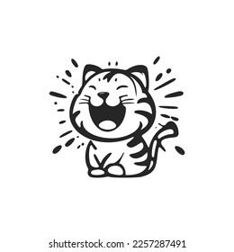 Positive black on white background logo with the image of a laughing tiger.