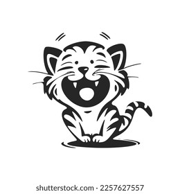 Negro positivo sobre fondo blanco riéndose con el logo del tigre.