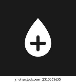 Positive blood type dark mode glyph ui icon. Blood transfusion. User interface design. White silhouette symbol on black space. Solid pictogram for web, mobile. Vector isolated illustration
