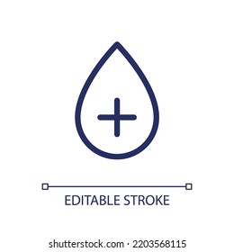 Positive blood type pixel perfect linear ui icon. Laboratory test. Blood transfusion. GUI, UX design. Outline isolated user interface element for app and web. Editable stroke. Arial font used