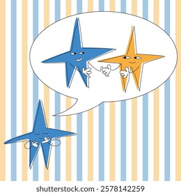 A positive blue star dreams of meeting his love. He imagines a meeting and smiles. Flat vector illustration. EPS10