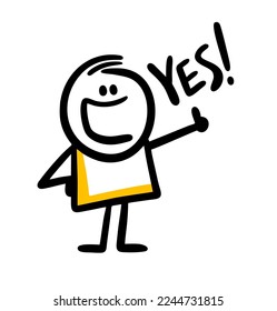 The positive boy gives a thumbs up and agrees. Vector illustration of a man saying yes with a smile and joy.