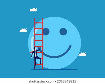 Positive business. Businessman climbs the stairs with optimistic thoughts