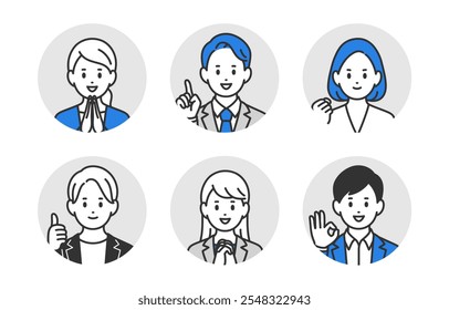 Conjunto de iconos de cara de persona de negocios positiva【Vector/ilustración/icono/persona】