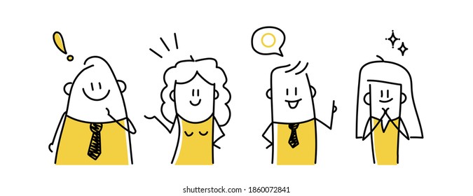 Positive business stick figures. Hand drawn vector illustration.