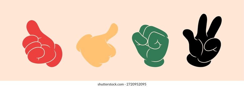 Gestos positivos de mano de dibujos animados en colores de Juneteenth que representan la unidad y la liberación para la celebración del día de la libertad