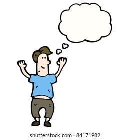 positive cartoon man with thought bubble