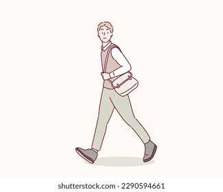  positive cheerful man have free time fun go walk want meet university friends wear casual style clothes.Hand drawn style vector design illustrations.