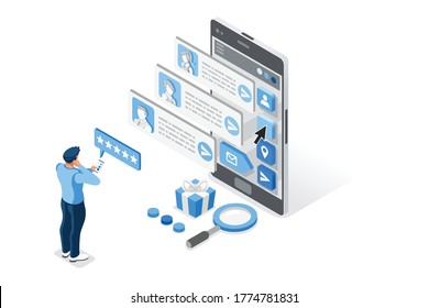 Positive choose, people feedback or rating, customer review service. Concept of satisfaction of service, customer feedback, choose people rating, review concept. Isometric illustration vector design.